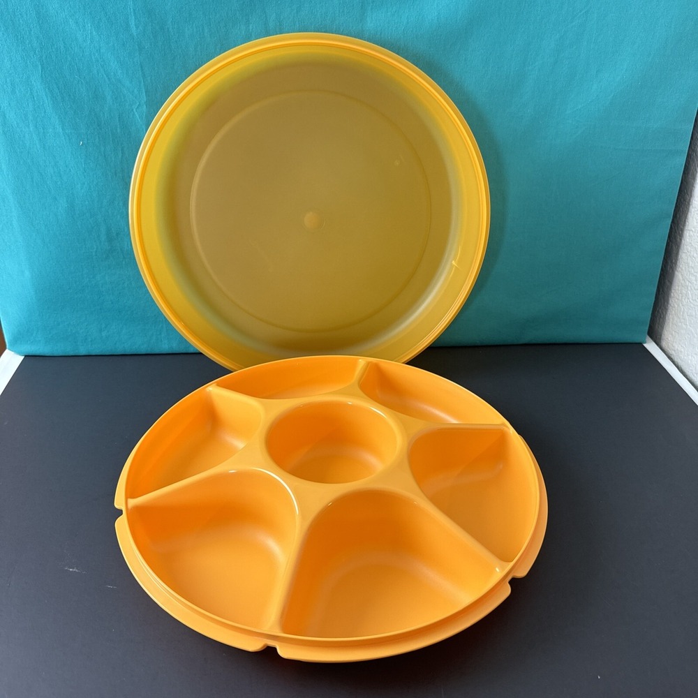Tupperware Serving Center Six Compartment Serving Tray / Platter Orange New